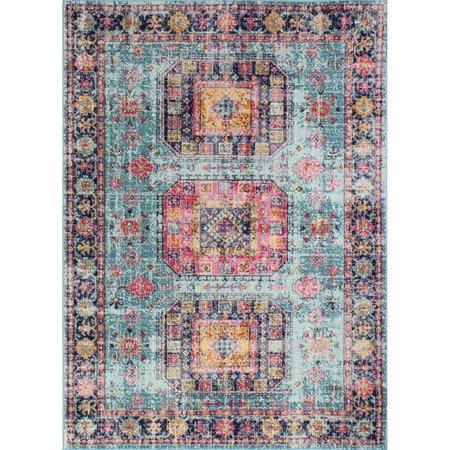 BASHIAN Bashian H114-TE-5X7.6-Z042A Bashian Heritage Collection Oriental Transitional Polypropylene & Cotton Machine Made Area Rug; Teal - 5 ft. 3 in. x 7 ft. 6 in. H114-TE-5X7.6-Z042A